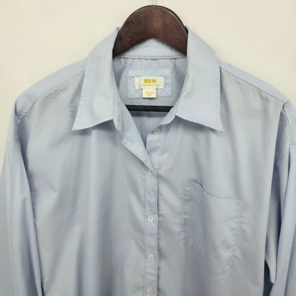 Maeve Anthropologie Pastel Blue Oversized Cotton Pocket Button Down Shirt Medium - Picture 2 of 14